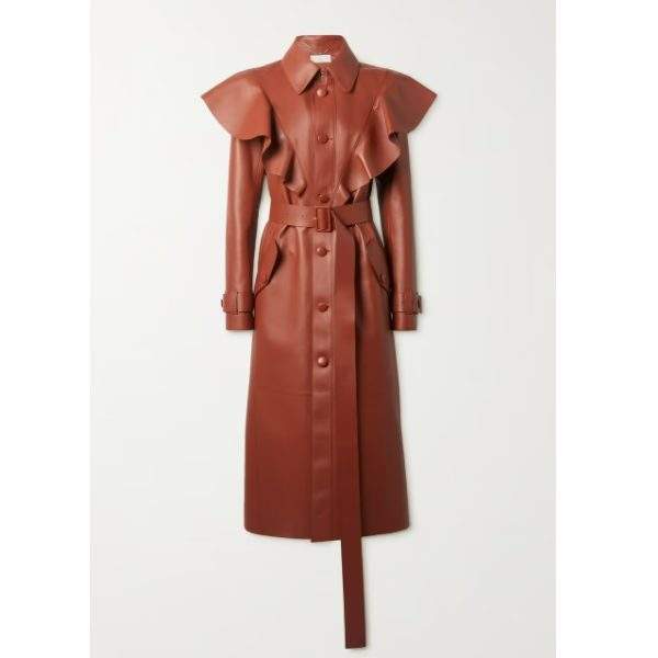 Net-A-Porter Chloé Belted Ruffled Leather Trench Coat