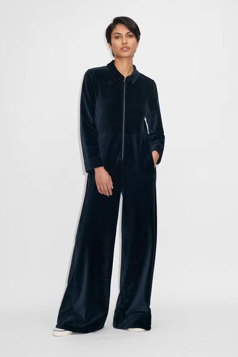 Velour Cord Wide-Leg Jumpsuit + Belt