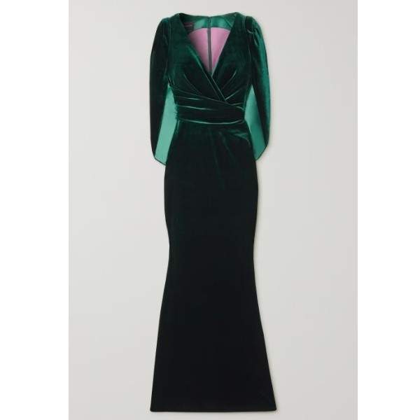 Net-A-Porter Talbot Runhof Cape-Effect Stretch-Velvet Gown Review 